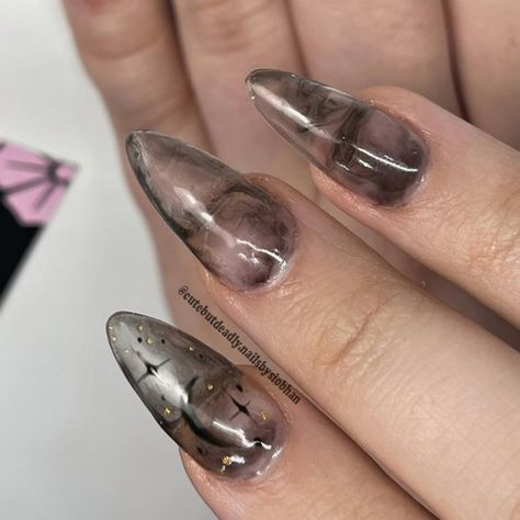 Smoky Quartz Nails, Smokey Nails Design, Smoky Nails, Smokey Nails, Celestial Nails, Nail Enhancements, Quartz Nails, Quartz Nail, Edgy Nails