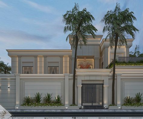 Muro Exterior Fachada, New Classic Exterior, Neo Classic Villa, Villa Designs, New Classic Design, Classic Facade, French Villa, Compound Wall Design, Boundary Wall