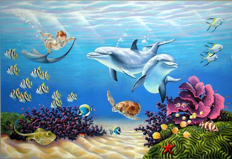 Florida Mural, Beach Murals, Under The Sea Drawings, Sea Murals, Ocean Mural, Mermaid Background, Palm Beach Gardens Florida, Beach Mural, Sea Drawing