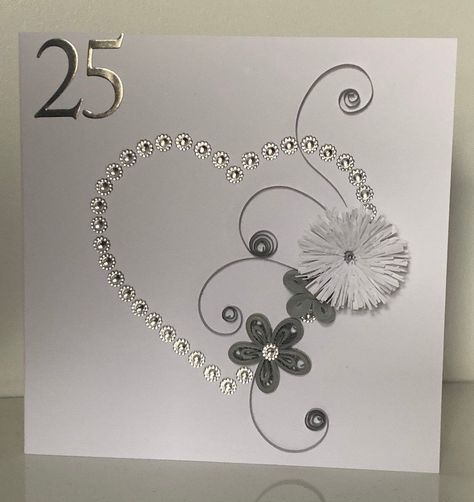 Handmade, quilled silver/25th Anniversary card, anniversary, 25, quilling, Silver Anniversary Cards, Silver Wedding Cards Handmade, Handmade 25th Anniversary Cards, Silver Wedding Anniversary Cards, 25th Wedding Anniversary Cards Handmade, Quilled Anniversary Cards, 25th Anniversary Cards Handmade, 25th Wedding Anniversary Cards, Wedding Anniversary Card Ideas