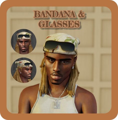 BANDANA & GLASSES | Patreon Sims 4 Cc Bandana Hair, The Sims 4 Cc Patreon Hair Y2k, Ts4 Bandana, Sims 4male Clothes, Black Sims 4 Cc Accessories, Sims 4 Male Urban Hair, Sims 4 Cc Bonnets, Sims 4 Cc Bandana, Sims 4 Bandana