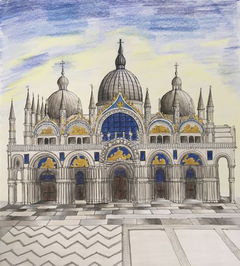 St Marks Basilica, Landmarks Of The World, Christian Architecture, Saint Mark's Basilica, Lion Art Tattoo, Easy Flower Drawings, Venice Painting, Saint Mark, Flower Drawings