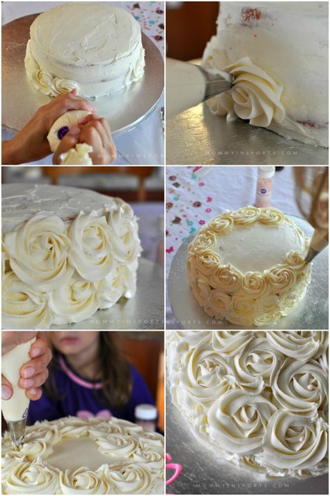 Always wanted to make a DIY rosette cake but afraid it would be too difficult?! Follow these simple steps and wow yourself and your crowd on the first try! Diy Rosette, Smarties Cake, Rosette Cake, Delicious Clean Eating, Baptism Cake, Rose Cake, Decorated Cakes, Cake Frosting, Cake Tins