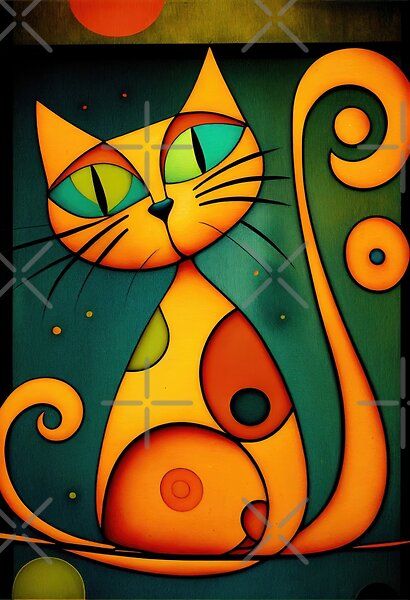 Hermoso y colorido retrato abstracto de un gato naranja. Cat Sketch Simple, Cat Sketch Easy, Cat Pencil Sketch, Cute Cat Sketch, Modele Zentangle, Sketch Cat, Mid Century Orange, Cat Abstract, Sketch Simple