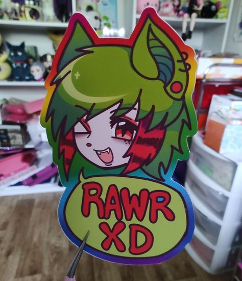 sticker featuring my scene oc amp with a green text bubble that says "rawr xd"! perfect for any current scene kids or people nostalgic for that era. sticker is printed on glossy sticker paper. Sean Core, Scenemo Art, Scenecore Background, Scene Oc, Scene Stickers, Rawring 20s, Scene Ideas, 2013 Swag Era, Scene Core