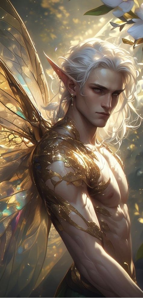 Fairies Male, Eladrin Male, Male Faerie Art, Unseelie Fae Aesthetic, Fey King, Male Fairy Oc, Dnd Fae, Male Faerie, High Elf Male