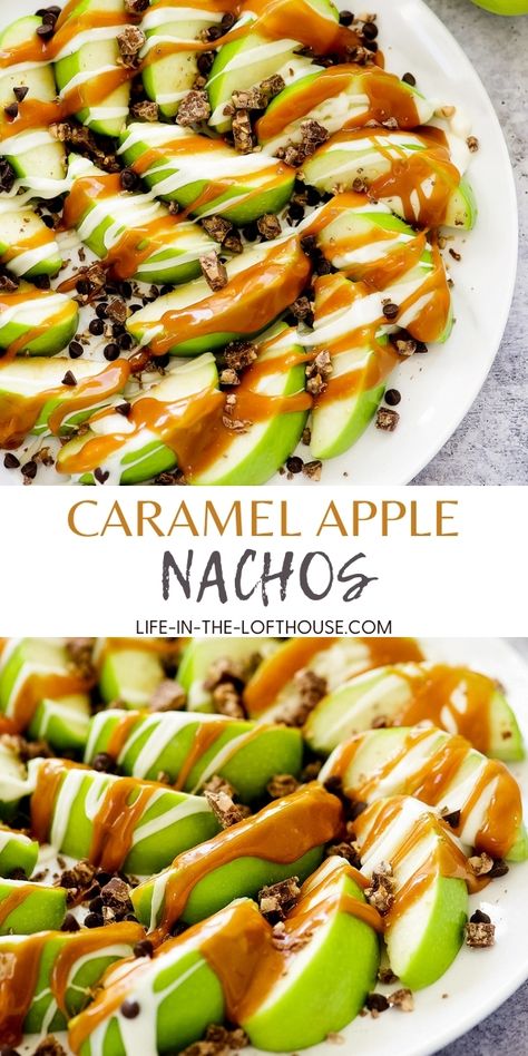 Green Apples Dessert, Green Food Party, Green Apple Recipes, Caramel Apple Nachos, Apple Nachos Recipe, Caramel Apple Slices, Recipes Healthy Easy, Apple Recipes Healthy, Apple Nachos