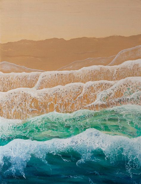 Waves On Beach Painting, Painting Of Ocean Waves, Green Sea Painting, Ocean Sand Painting, Ocean And Sand Painting, Sea And Beach Painting, Sea Foam Illustration, Aerial Ocean Painting, How To Paint Sand On A Beach