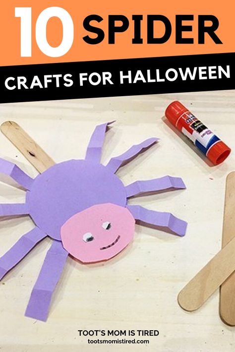 10 Spider Crafts for Halloween for Toddlers and Preschoolers. Easy Halloween Crafts for kids featuring spiders. Video tutorials of Halloween Crafts for one year olds, two year olds, three year olds, four year olds. #halloween #halloweencrafts #spidercrafts #toddlers #preschoolers Crafts For Three Year Olds Easy, Spider Crafts For Toddlers, Crafts For One Year Olds, Thursday Activities, Halloween For Toddlers, Halloween Spider Craft, Easy Halloween Crafts For Kids, Crafts For Halloween, Easy Toddler Crafts