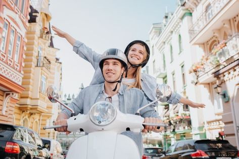 Moodboard Couple, Couple Motorcycle, Riding Scooter, Halloween Memes, Couple Poses Reference, Riding Bike, Travel City, City Woman, Gorgeous Couple