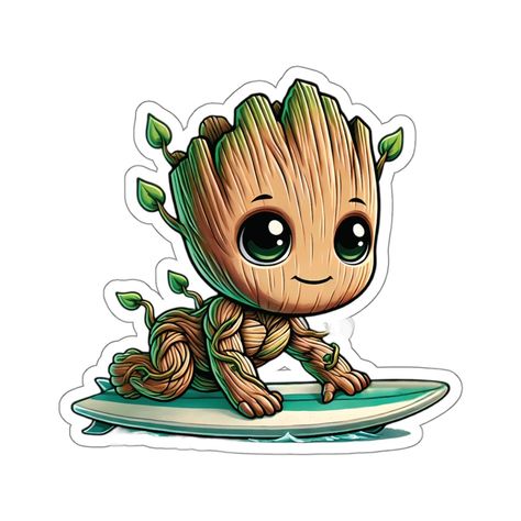 Add a touch of intergalactic cuteness to your collection with this adorable Groot sticker! Perfect for fans of Marvel's Guardians of the Galaxy, this high-quality vinyl decal features a vibrant and detailed design of the beloved tree-like character. Durable and weather-resistant, this sticker is perfect for decorating laptops, water bottles, notebooks, and more. Bring the power of the Guardians to your daily life and order now!" Marvel Cartoon, Guardians Of The Galaxy Decorations, Laptop Stickers Printable, Groot Doodle, Marvel Sticker, Groot Stickers Printable, Stickers Cute, Marvel Stickers, Marvel Stickers Printable