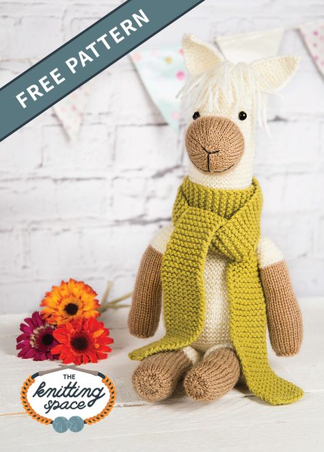 Introduce Pax the Alpaca to your little kid by creating this cuddly knitted stuffed animal to add to their toy collection. This is a handmade present a toddler will enjoy. | Discover over 3,000 free knitting patterns at theknittingspace.com #knittingpatternsfree #knittingprojectsfree #DIY #knittingforkids #handmadegifts #handmadetoys Lion Knitting Pattern Free, Knitted Stuffies, Knitting Animals, Christmas Knitting Projects, Knitting Space, Knitting Projects Free, Addi Knitting Machine, Knitted Mittens Pattern, Knitting Toys