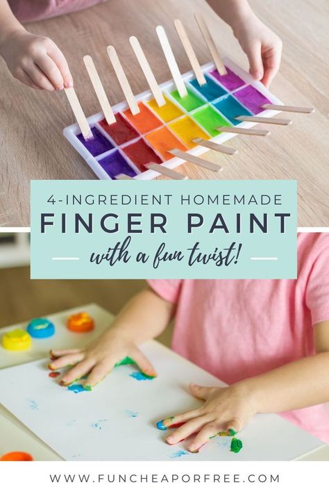 Do your kids love finger painting? Make your own homemade finger paint! It's so easy to make and you likely have all the ingredients on hand. It's the perfect activity for kids to keep them entertained! Finger Paint Recipe, Homemade Finger Paint, Paint Recipe, 4 Ingredient Recipes, Finger Paint, Homemade Playdough, School Activity, Easy Cheap, Indoor Activities For Kids