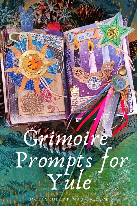 Yule Grimoire Page, Grimoire Junk Journal Ideas, Yule Journal Prompts, Art Grimoire, Winter Solstice Witch, Seasonal Journal, Yule 2023, Yule Solstice, Yule Art