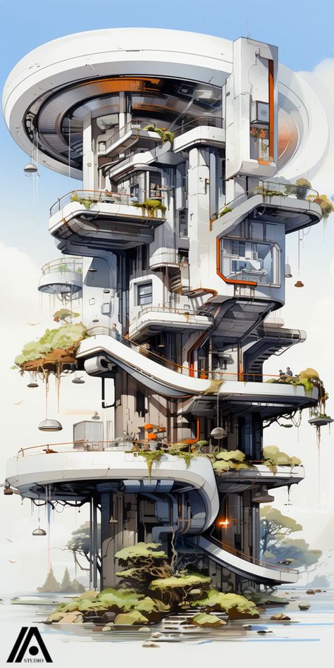 Futuristic Architecture Concept Art, Science Fiction Architecture, Neo Futurism Architecture, Futuristic Building Concept Art, Solarpunk Minecraft, Futuristic House Architecture, Futuristic Architecture Home, Cyberpunk Architecture, Neo Futurism