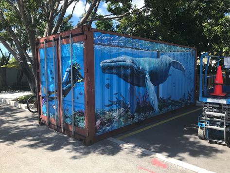 Storage Container Mural, Painted Shipping Containers Mural, Shipping Container Painting Ideas, Container Painting Ideas, Shipping Container Mural, Shipping Container Art, Selfie Mural, Container Art, Exterior Murals