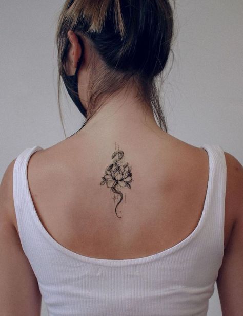 Snake And Lotus Flower Tattoo, Snake With Lotus Tattoo, Lotus And Snake Tattoo, Lotus Snake Tattoo, Minimalist Symbols, Best Small Tattoos, Small Snake Tattoo, Family Tattoo Designs, Hidden Tattoos