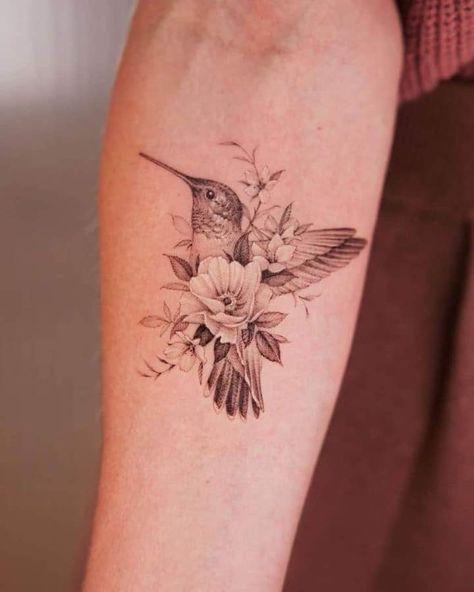 Realistic Hummingbird Tattoo, Cherry Blossom Tattoo Ideas, Hummingbird Tattoo Ideas, Small Flower Tattoos For Women, Hummingbird Flower Tattoos, Bird Tattoo Ideas, Bird Hand Tattoo, Cherry Blossom Tattoos, Hummingbird Tattoos