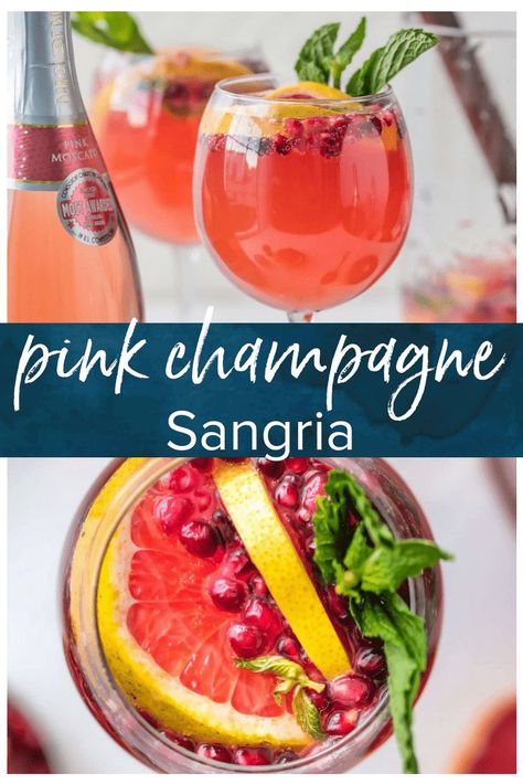 Vanilla Vodka Drinks, New Years Eve Cocktail, Champagne Sangria, Moscato Sangria, Pink Sangria, Champagne Recipe, Pink Moscato, Mint Simple Syrup, Champagne Drinks