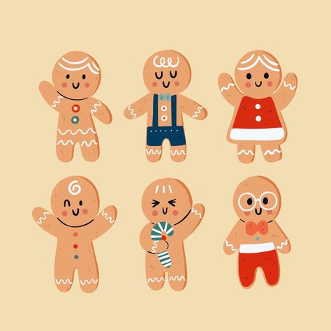 Free Vector | Hand drawn gingerbread man cookies collection Ginger Bread Design Ideas, Gingerbread Men Drawings, Christmas Gingerbread Man Drawing, Gingerbread Family Painting, Creative Gingerbread Man Designs, Gingerbread Men Illustration, Gingerbread Man Design Ideas, Gingerbread Men Designs, Gingerbread Designs Ideas