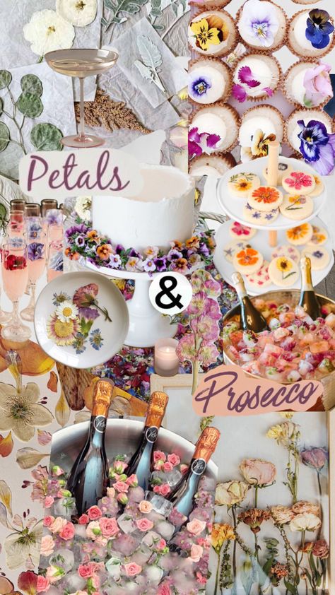 Bubbles Bachelorette Party, Petals And Prosecco Theme Food, Floral Hen Party Theme, Petals And Prosseco, Floral Hens Party Theme, Flower Theme Bachelorette Party, Garden Party Hens, Petals And Prosecco Bachelorette Theme, Pedals And Prosecco