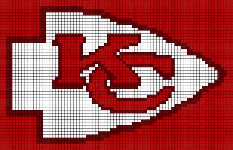 Kansas City Chiefs Perler Beads, Kansas City Chiefs Perler Bead Patterns, Kc Chiefs Perler Beads, Chiefs Crochet Blanket Pattern, Kc Chiefs Cross Stitch Pattern, Kansas City Chiefs Crochet Blanket, Chiefs Crafts, Bobble Stitch Crochet, Crochet Quilt