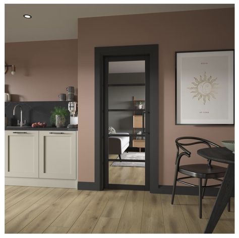 Coloured Skirting Boards, Grey Skirting Boards, Black Kitchen Door, Black Skirting, Interior Glazed Doors, Internal Folding Doors, Mdf Skirting, Internal Sliding Doors, Hardwood Doors