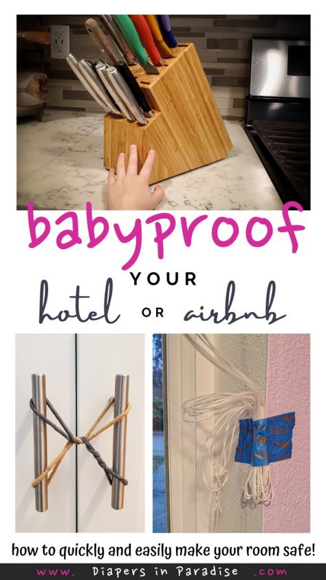 If you're planning a trip with baby or toddler, you need to think ahead about safety. How to babyproof your hotel or rental apartment! Baby proofing tips, tricks, lifesaver products, and ingenious hacks. All about baby and toddler safety while traveling. #travelwithbaby #babyproofing Baby Proofing Living Room, Baby Proofing Hacks, Baby Proof Fireplace, Hotel Room Hacks, Baby Safety Hacks, Baby Proof House, Kids Gate, Toddler Proofing, Toddler Hacks