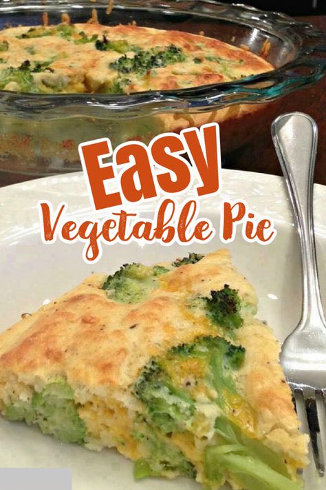 EASY VEGETABLE  PIE - made with eggs, cheese and broccoli and Bisquick. Vegetable Pie Recipes, Veg Pie, Veggie Pie, Best Grill Recipes, Cheese And Broccoli, Chicken Pies, Veggie Pies, Dairy Recipes, Breakfast Inspiration