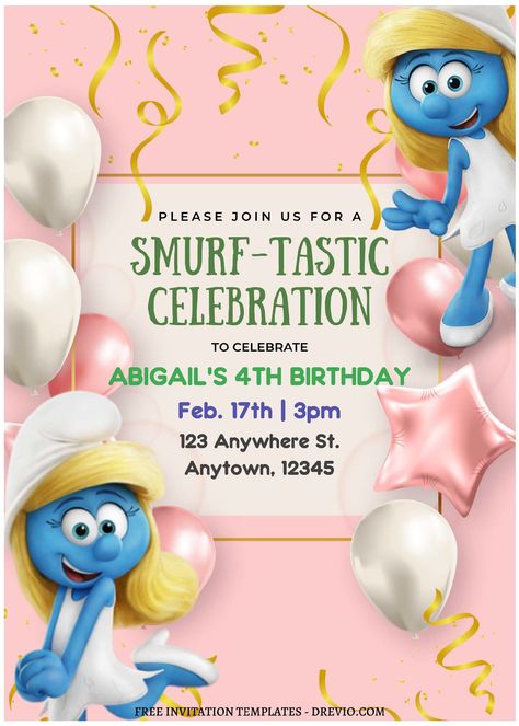 Smurfs Party Printables, Smurf Birthday, Smurfs Party, Fairy Invitations, Free Printable Birthday Invitations, The Smurfs, Free Printable Invitations, Free Invitation Templates, Birthday Idea