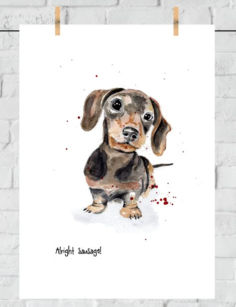 Weener Dogs Drawing, Sausage Dog Watercolour, Sausage Dog Painting, Watercolour Dachshund, Sausage Dog Drawing, Daschund Art, Dog Watercolour, Dachshund Drawing, Dachshund Painting