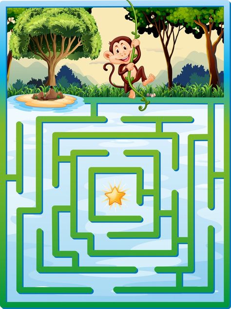 Free Vector | Maze puzzle with monkey in the jungle Mazes For Kids Printable, Classroom Tree, Spot The Difference Games, Maternelle Grande Section, Fun Worksheets For Kids, Printable Mazes, Mazes For Kids, Maze Puzzles, Maze Game