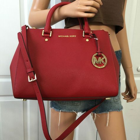 NWT MICHAEL KORS RED MEDIUM SATCHEL SAFFIANO LEATHER TOTE CROSSBODY PURSE BAG #MichaelKors #ShoulderBag Sac Michael Kors, Outlet Michael Kors, Michael Kors Purses, Michael Kors Bedford, Michael Kors Satchel, Mk Handbags, Cheap Michael Kors, Michael Kors Outlet, Mk Bags