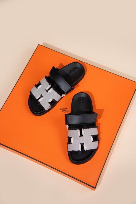 Hermès Leather Canvas Chypre Sandals Hermes Shoes, Personal Shopper, Slippers, Moon, Sandals, Sneakers, Canvas, Leather