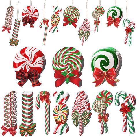 Hard Candy Christmas Decorations, Gingerbread Christmas Decorations Tree, Red And White Christmas Ornaments, Candy Themed Christmas Tree, Christmas Candy Ornaments, Christmas Front Porch Decor Ideas, Candy Themed Christmas, Peppermint Christmas Decorations, Themed Christmas Tree Ideas