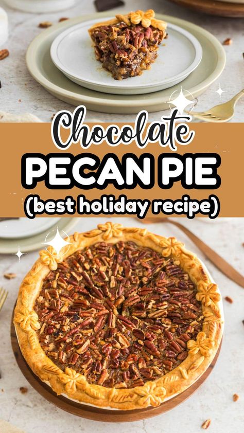 Chocolate Pecan Pie is a decadent spin on the classic Southern favorite. Gooey chocolate meets crunchy pecans for the perfect sweet and salty combo dessert. The recipe is simple but delivers a show-stopping dessert your family will crave each and every Holiday Season. Southern Living Chocolate Pecan Pie, Chocolate Pecan Pie Recipe Easy, Chocolate Fudge Pecan Pie, Chocolate Pecan Pie Recipe, Southern Pecan Pie, Salad Recipes Lunch, Bakers Chocolate, Breakfast Appetizers, Chocolate Pie Recipes