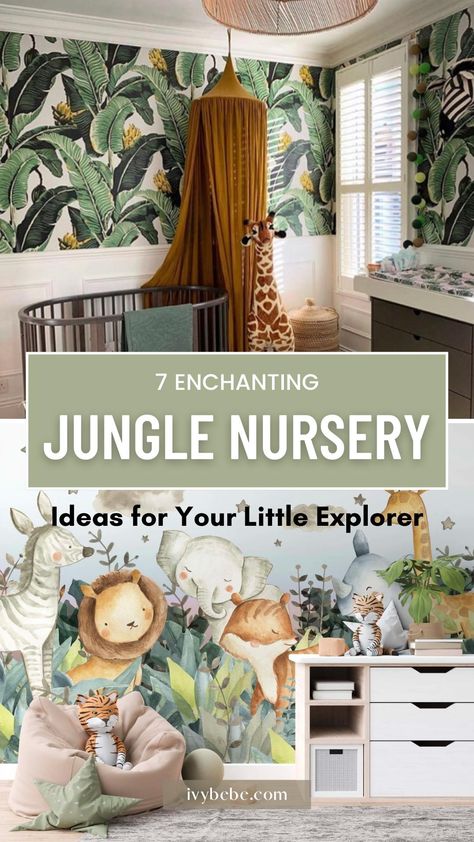 A jungle theme nursery is a popular decor choice for new parents who want to create a fun and adventurous space for their little one. The jungle theme typically incorporates colors, patterns, and designs inspired by the lush foliage, exotic animals, and natural landscapes found in tropical rainforests. From bedding and wall art to furniture and accessories, there are countless ways to bring the jungle theme to life in a nursery. Gender Neutral Nursery Jungle, Tarzan Themed Nursery, Rainforest Nursery Theme, Jungle Theme Nursery For Boys, Baby Jungle Theme Nursery, Nursery Ideas Jungle, Jungle Nursery Ideas, Boho Jungle Nursery, Jungle Theme Baby Room