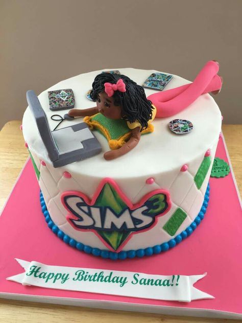 Sims 4 Birthday Cake, Cake Sims 4, Vaporwave Party, Sims Party, 4 Birthday Cake, 4 Birthday, 4th Birthday Cakes, Los Sims, Pretty Birthday Cakes