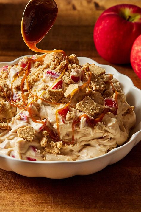 Caramel Apple Cheesecake Salad Carmel Apple Cheesecake Salad, Caramel Apple Cheesecake Salad, Cheesecake Salad, Apple Salad Dessert, Luncheon Recipes, Caramel Apple Salad, Halloween Food Dinner, Oktoberfest Food, Apple Cheesecake