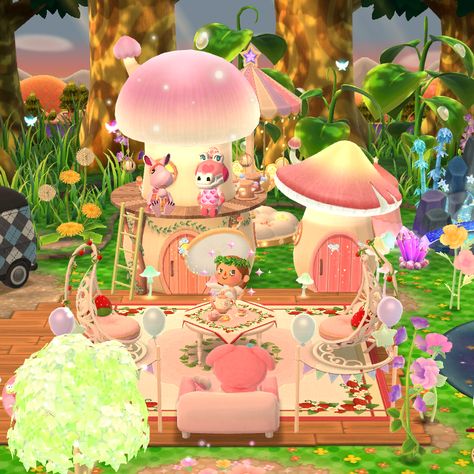 Pocket Camp Animal Crossing, Fairy Animal Crossing Island, Pocket Camp Campsite Ideas Cute, Animal Crossing Mushroom Island, Ac Pocket Camp Campsite, Animal Crossing Campsite Ideas Pocket Camp, Pocket Camp Aesthetic, Fairy Animal Crossing, Fairy Core Animal Crossing