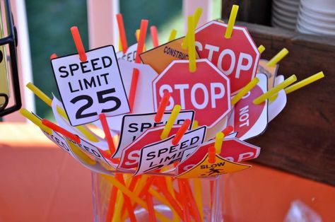 License Party, Construction Birthday Party Ideas, Construction Theme Birthday Party, Construction Theme Party, Derby Ideas, Construction Birthday Party, Traffic Sign, Straw Toppers, Bday Party Theme