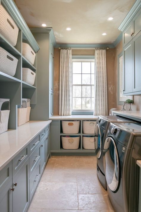 laundry room layout ideas Pantry Laundry Room Combo Small Spaces Washer And Dryer, Small Narrow Mudroom Laundry Room Ideas, Laundry Room With Shower Ideas, Ultimate Laundry Room, Kitchen Laundry Combo, Long Laundry Room Ideas, Big Laundry Room Ideas, L Shaped Laundry Room, Long Narrow Laundry Room Ideas