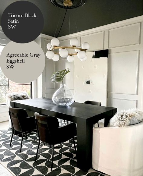 Agreeable Gray Paint, Sherwin Williams Tricorn Black, Sherwin Williams Agreeable Gray, Sherwin Williams Color Schemes, Agreeable Gray Sherwin Williams, Tricorn Black, Gray Paint Colors, Dining Room Paint Colors, Sherwin Williams Gray