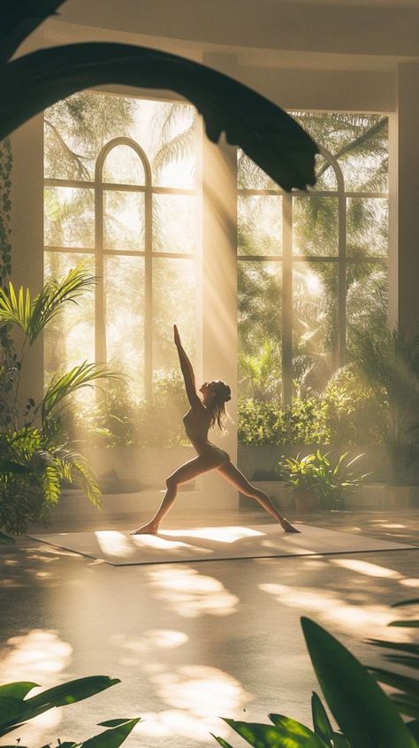 Serene Yoga Studio Filled with Natural Light 🌿🧘‍♀️ Natural Yoga Studio, Yoga Reference, Yoga Studio Aesthetic, Zen Yoga Studio, Yoga In Nature, Home Pilates Studio, Unrealistic Beauty Standards, Yoga Posses, Exercise Dance