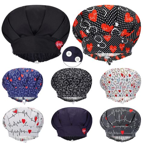 PRICES MAY VARY. You Will Receive: the package includes 8 pieces of nurse hats, soft and adjustable, friendly to your skin, easy to put on and take off, bringing you a comfortable wearing experience Quality Material: our scrub hats women are made of cotton and polyester, soft and comfortable, not easy to fade or deform, lightweight, portable, breathable and fast drying, easy to carry around and store, serving you for a long time Buttons Design: featuring 2 buttons on each side, the bouffant scru Chef Cap, Nurse Scrub Hat, Dental Scrubs, Buttons Design, Bouffant Scrub Hat, Hats Women, Safety Clothing, Nurse Hat, Scrub Hats