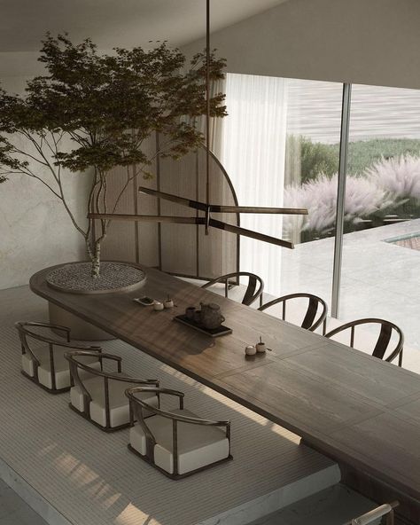 Danila Savchenko (@sawwaki) • Instagram photos and videos Modern Contemporary Dining Room, Minimal Dining, Zen Interiors, Zen House, Asian Interior, Minimalist Dining Room, Showroom Design, Apartment Style, Modern Hotel