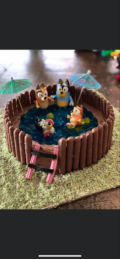 Bluey Pool Cake, Bluey Swim Party, Swimming Pool Cake, Pool Cake, Bluey Birthday, Swim Party, Birthday Party Cake, Party Cakes, 3rd Birthday