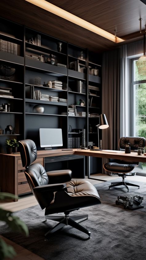 4 MODERN LUXURY : HOME OFFICE IDEAS  #homeoffice #modernchair #homedecor #affiliate #iearncommission Gentleman Office Interior Design, Luxury Home Office Ideas, Modern Masculine Office, Whisky Lounge, Luxury Home Library, Office Ideas For Men, Office Music Room, Modern Home Office Ideas, Marble Office