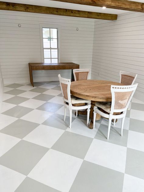 Concrete Floor Office Interior Design, Concrete Floor Mudroom, Paint Garage Floors Diy, How To Paint Subflooring, Colorful Concrete Floors, Checkerboard Painted Concrete, Painted Kitchen Floor Ideas, Diy Painted Checkerboard Floor, Painted Concrete Bathroom Floor