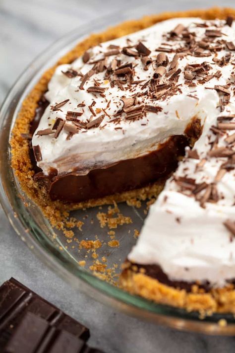 Pie With Graham Cracker Crust, Chocolate Pie Filling, Chocolate Graham Cracker Crust, Chocolate Cream Pie Recipe, The Stay At Home Chef, Homemade Graham Cracker Crust, Stay At Home Chef, Homemade Custard, Chocolate Pie Recipes